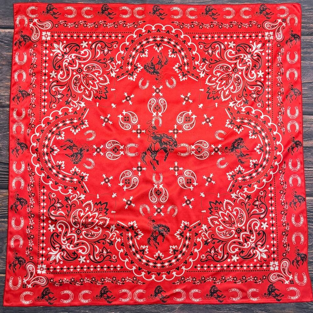 Western Bandana Print Wild Rag Scarf | Red | 36x36